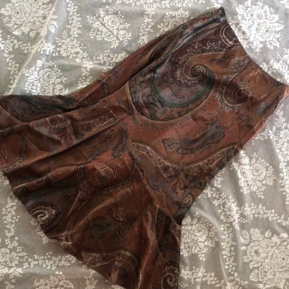 RALPH LAUREN SILK PAISLEY SLIP SKIRT TULIP BROWN 4P - Picture 4 of 16